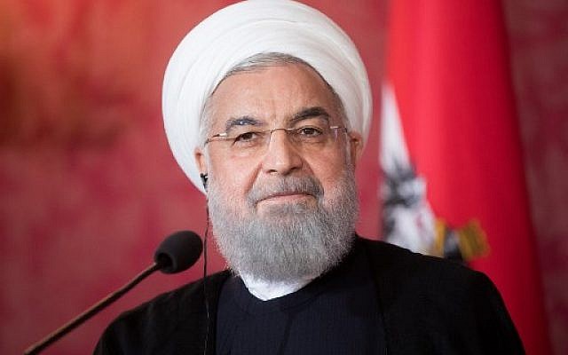 Le président Hassan Rouhani pendant une conférence du presse du président autrichien, à Vienne, le 4 juillet 2018. (Crédit : AFP PHOTO / APA / GEORG HOCHMUTH / Austria OUTà