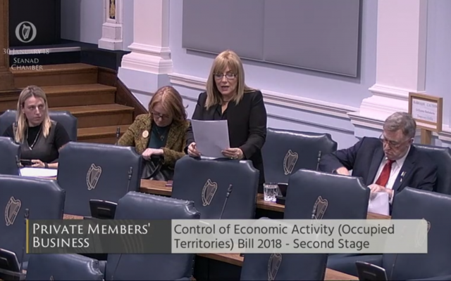 Le sénateur irlandais Frances Black prend la parole avant le vote du Sénat sur le projet de loi 2018 du 30 janvier 2018 à propos du contrôle des activités économiques  (capture d'écran www.oireachtas.ie)