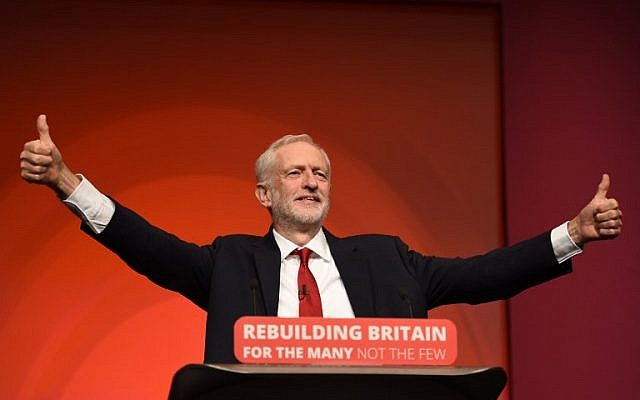 Le chef du Parti travailliste britannique, Jeremy Corbyn, lors de la conférence annuelle de son parti à Liverpool, le 26 septembre 2018 (Crédit : AFP PHOTO / Oli SCARFF)