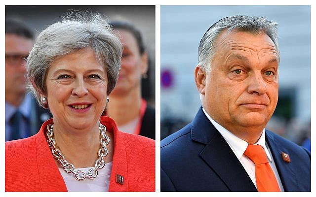 La Première ministre britannique Theresa May et le Premier ministre hongrois Viktor Orbán lors du sommet informel de l'UE à Salzbourg, en Autriche, le jeudi 20 septembre 2018. (AP Photo / Kerstin Joensson)