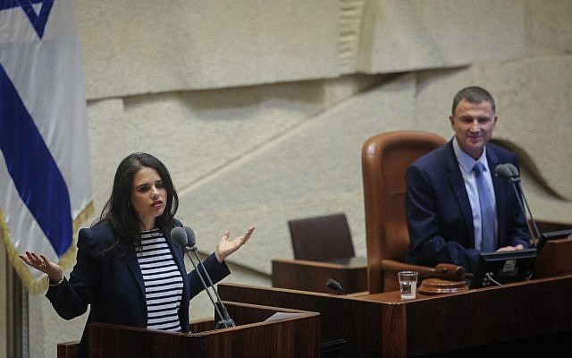 La ministre de la Justice, Ayelet Shaked, lors d'une séance plénière à la Knesset le 17 septembre 2018. (Crédit : Flash90)