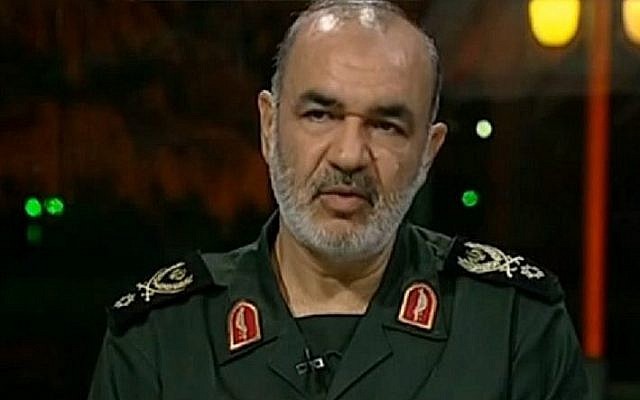 Hossein Salami, commandant des Gardiens de la révolution iraniens. (Crédit : capture d'écran YouTube)