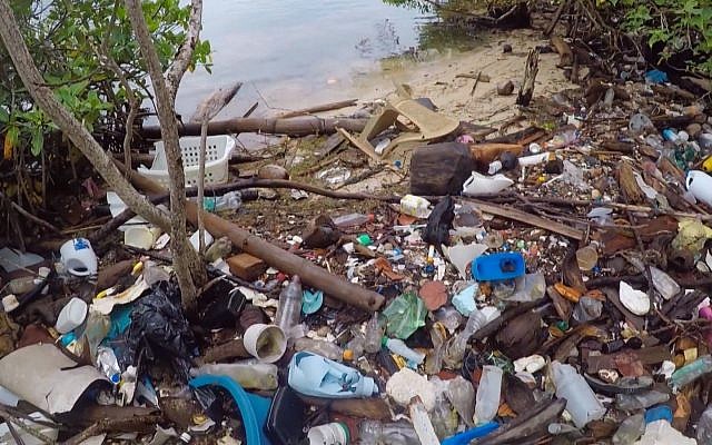 Une plage du Honduras envahie de déchets. (Crédit : capture d'écran Youtube)