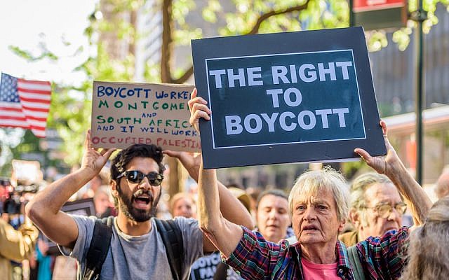 Des manifestants dénoncent Israël à New York,  au mois de juin 2016 (Crédit : Erik McGregor/Pacific Press/LightRocket via Getty Images)