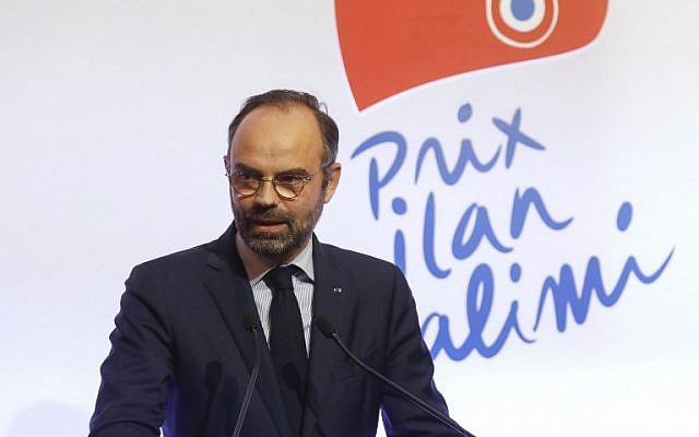 Le Premier ministre français Edouard Philippe lors de la remise du Prix Ilan Halimi, à Pars, le 12 février 2019. (Crédit : CHARLES PLATIAU / POOL / AFP)