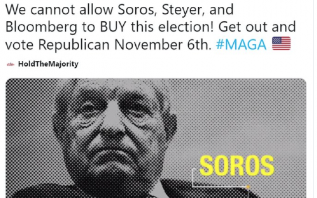 Un tweet récemment effacé par le chef de la majorité républicaine à la Chambre des représentants Kevin McCarthy qui accuse George Soros, Michael Bloomberg et Tom Steyer de chercher à "acheter" les élections de mi-mandat. (Capture d'écran