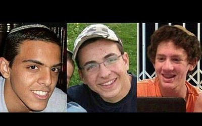 Eyal Yifrah, 19 ans, Gilad Shaar, 16 ans et Naftali Fraenkel, 16 ans, les trois adolescents  israéliens kidnappés le 12 juin 2014 et dont les dépouilles avaient été retrouvées le 30 juin 2014 (Crédit : Armée israélienne/AP)