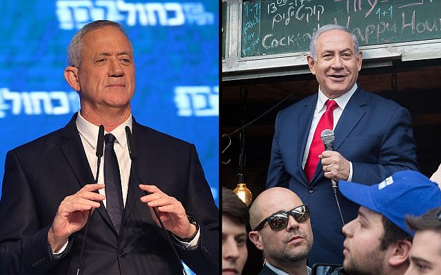 Benny Gantz, (à gauche), et le Premier ministre Benjamin Netanyahu. (Noam Revkin Fenton, Yonatan Sindel/Flash90)