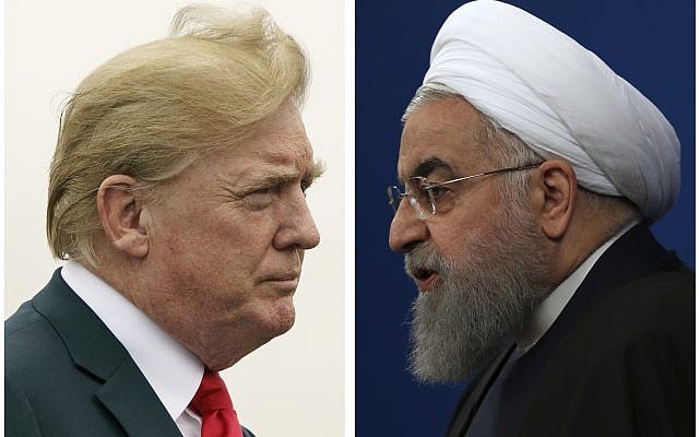 Le président américain Donald Trump, (à gauche), le 22 juillet 2018, et le président iranien Hassan Rouhani, le 6 février 2018. (AP Photo)