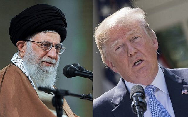 Le chef suprême iranien, l'Ayatollah Ali Khamenei à Téhéran, à gauche, et le président Donald Trump à la Maison Blanche (Crédit : Crédit : Bureau du chef suprême iranien via AP, AFP PHOTO / JIM WATSON)
