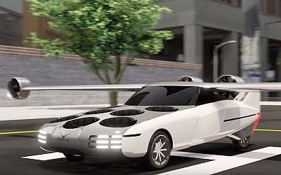 New Future Transportation (NFT), une entreprise mari et femme, a dévoilé le design de sa voiture volante à l'exposition EcoMotion à Tel Aviv, le 11 juin 2019. (Capture d'écran YouTube)