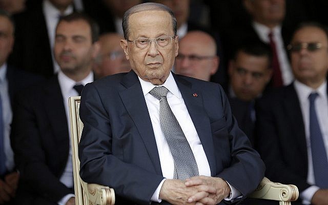 Le président libanais Michel Aoun à Beyrouth, le 1er août 2019. (Crédit : AP Photo/Hassan Ammar)