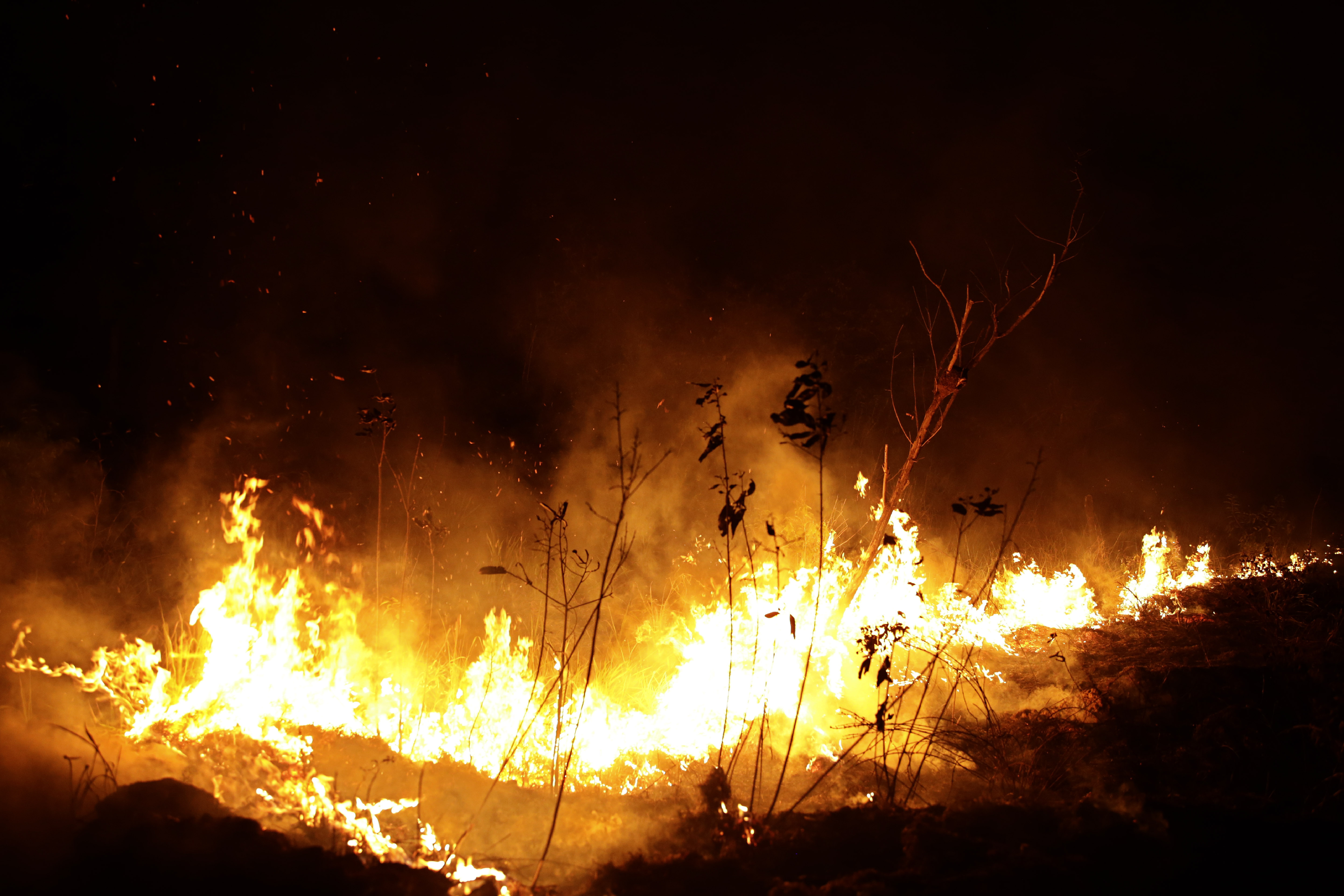 Un incendie sur une autoroute de Porto Velho, en Amazonie brésilienne,  le 25 août 2019. (Crédit : AFP /Leo Correa)