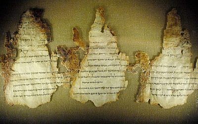 Trois fragments du Rouleau du Temple, un des Rouleaux de la mer Morte, sont exposés au musée Maltz de l'héritage juif à Beachwood, Ohio, le 28 mars 2006. (AP Photo/Jamie-Andrea Yanak, File)