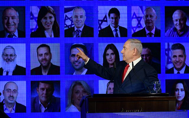 Le Premier ministre Benjamin Netanyahu au lancement de la campagne électorale de son part du Likud à Ramat Gan, le 4 mars 2019. (Aharon Krohn/Flash90)