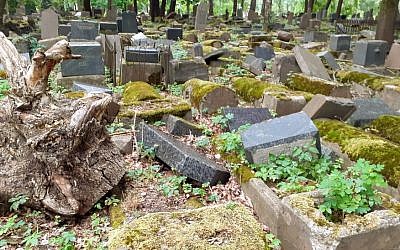 Des tombes détruites au vieux cimetière de Kaunas, au mois de juillet 2019 (Crédit : Raphael Ahren/TOI)