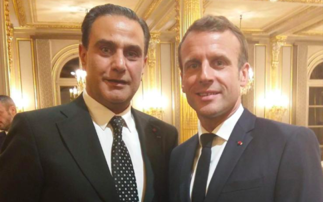 Le militant d’extrême droite Elie Hatem et le président français Emmanuel Macron. (Crédit : Elie Hatem / Facebook)