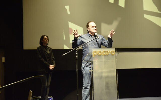 Le réalisateur acclamé Quentin Tarantino à la Cinémathèque de Jérusalem le 14 décembre 2019 pour la projection du documentaire "QT8: The First Eight" de Tara Woods (Autorisation : Shaul Weinstein)