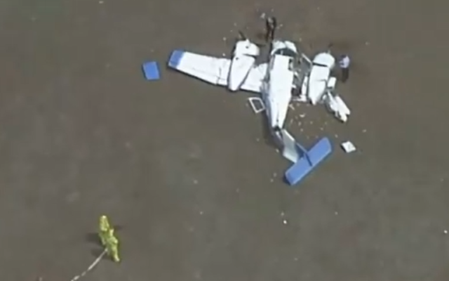 L'un des deux petits avions qui se sont écrasés à Mangalore, au nord de Melbourne, le 19 février 2020 (Capture d'écran : Twitter)