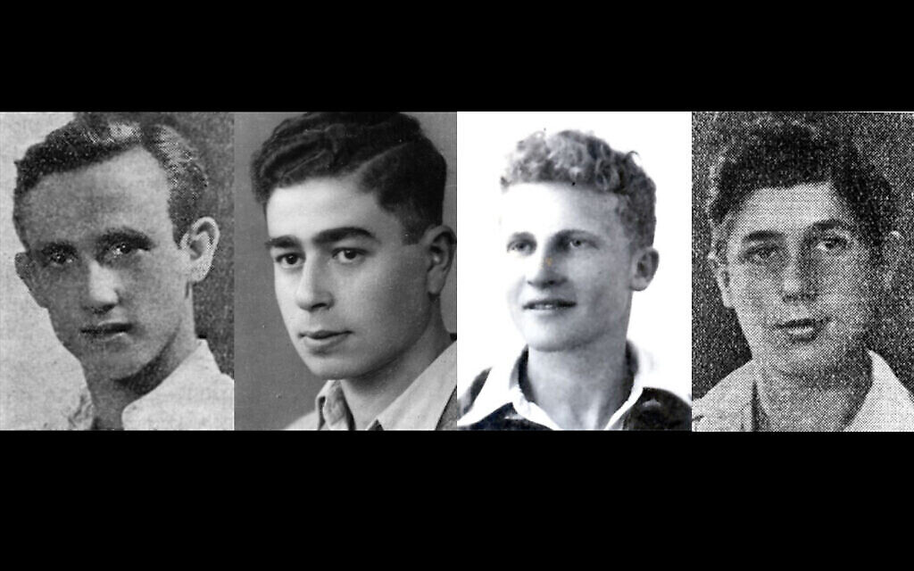 De gauche à droite : Yaakov Stutsky, Yitzhak Mordecai, Haim Poznansky, Mordecai Franco. (Autorisation/Conservateur Beit Hapalmach)