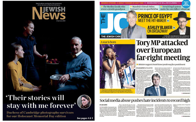 Le couverture du Jewish News (gauche) et du Jewish Chronicle. (Jewish News)