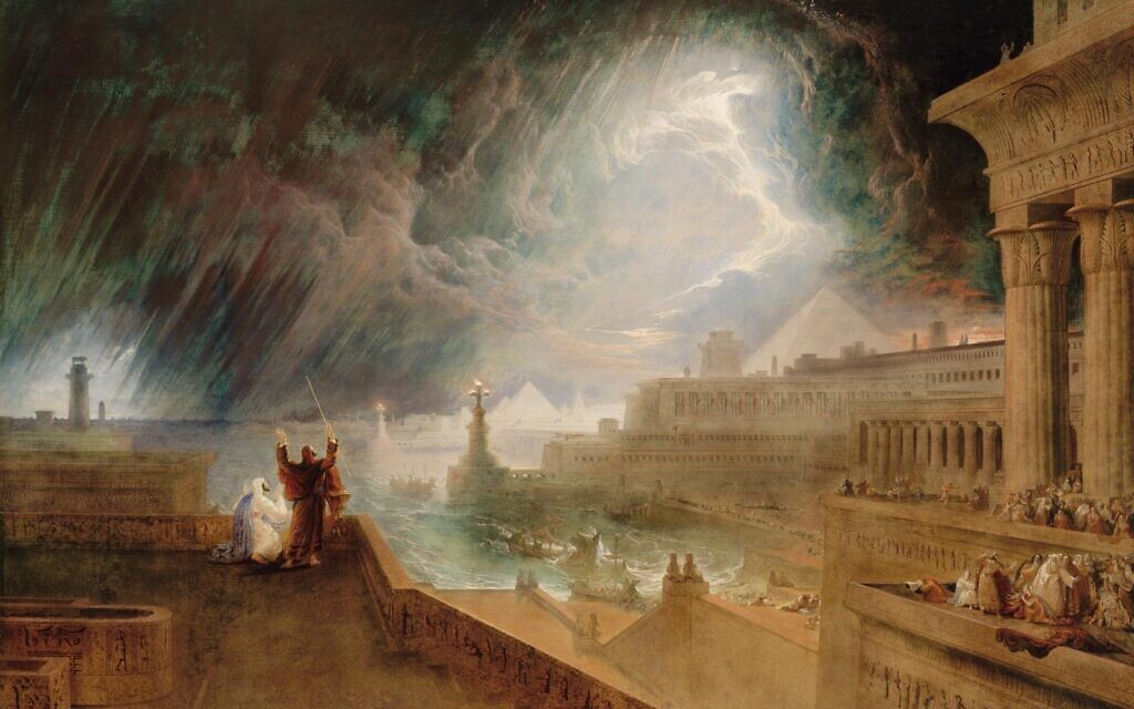 La septième plaie : John Martin, 1823, inspiré de l'Ancien Testament "plaie de grêle et de feu", Exode 9:13-35. (Domaine public)
