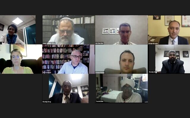 Capture d'écran d'une conférence sur Zoom à laquelle ont assisté des activistes soudanais pro-israéliens et un groupe d'Israéliens, le 15 octobre 2020 (Capture d'écran)