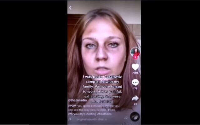 Une vidéo TikTok montrant une adolescente jouant le rôle d'une victime de la Shoah. (Capture d'écran)