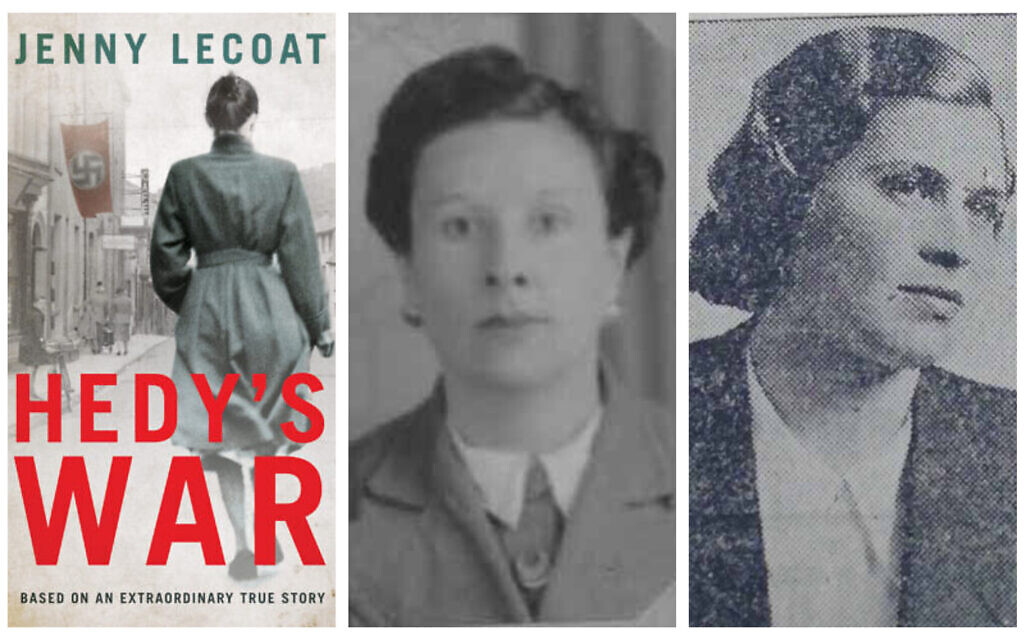 De gauche à droite : La couverture de "Hedy's War" de Jenny Lecoat (Autorisation), Dorothea Weber et la Juive qu'elle avait sauvée, Hedwig Bercu (Crédit : Collection des Justes parmi les nations de Yad Vashem)