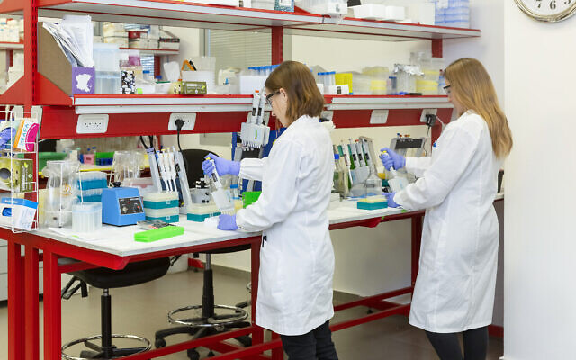 Des travailleurs du laboratoire Biond Biologics à Misgav, Israël (Crédit : Autorisation)