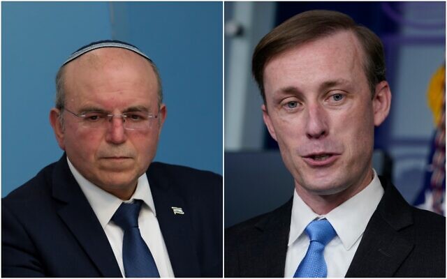 Montage : le président du Conseil national de sécurité israélien, Meir Ben-Shabbat (à droite), et le conseiller à la Sécurité nationale américain, Jake Sullivan. (Crédit : Flash90, AP)