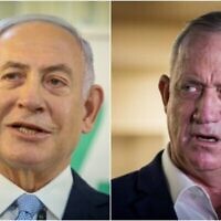 Le Premier ministre Benjamin Netanyahu, à gauche, et le ministre de la Défense Benny Gantz. (Yonatan Sindel, David Cohen / Flash90)