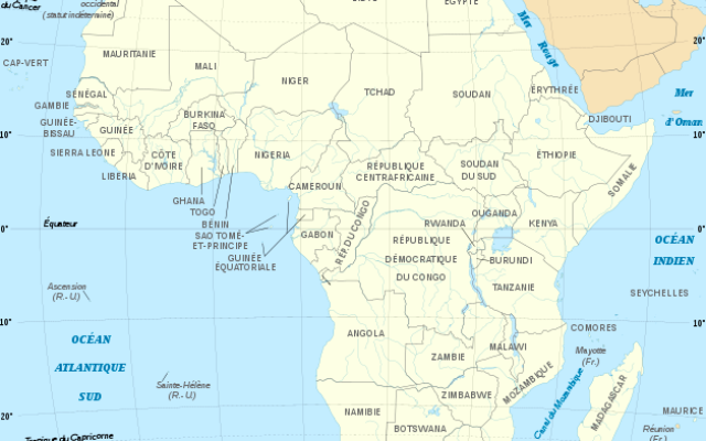 Carte de l'Afrique (Crédit : Eric Gaba – Wikimedia Commons user: Sting)