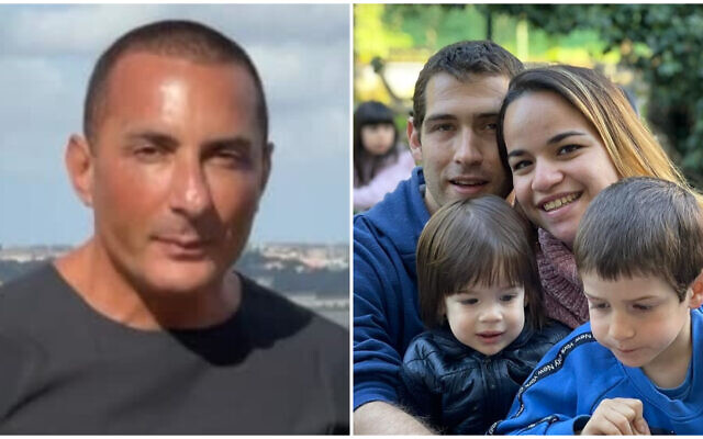 (Gauche) Gabriel Abutbul Alon. (Droite) La famille Biran, avec Eitan à droite. (Crédits : Facebook ; Autorisation)