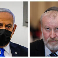 Le Premier ministre Benjamin Netanyahu (G) et le procureur général Avichai Mandelblit (D). (Crédit : Flash90)