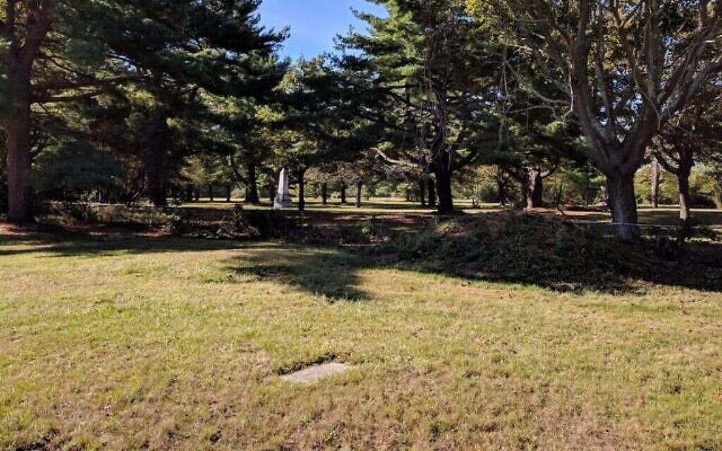 Dans le cimetière juif de l'ancien hôpital psychiatrique Central Islip de Long Island, des petites pierres, certaines n'arborant que des nombres, marquent les tombes d'un grand nombre de patients enterrés là. (Crédit : Patricia Desrochers/Touro Law Center/ via JTA)
