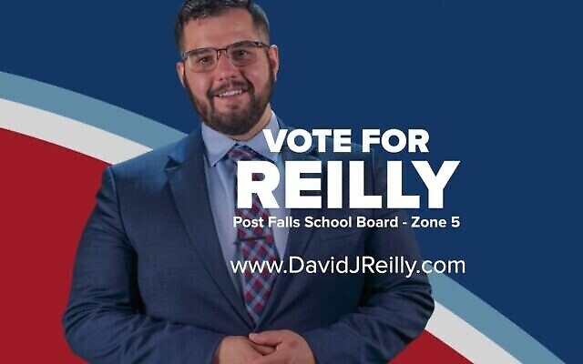 Une photo de campagne de David Reilly, qui s'était présenté aux élections d'un conseil scolaire dans l’ouest de l’Idaho, en 2021. (YouTube via la JTA)