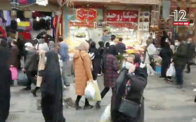 Un marché iranien filmé pour la Douzième chaîne israélienne par un dissident à Téhéran. (Crédit : Capture d'écran/Douzième chaîne)