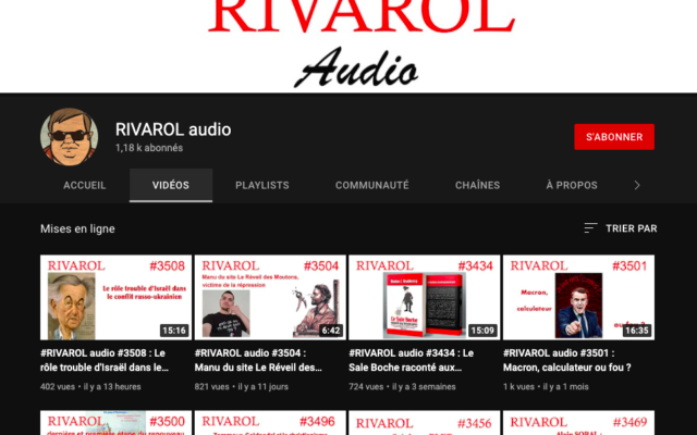 Capture d’écran de la page YouTube du journal Rivarol.