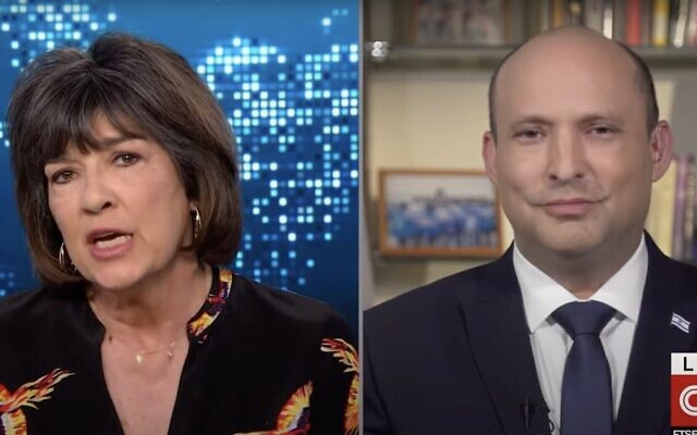 Christiane Amanpour de CNN interviewe le Premier ministre Naftali Bennett le 20 avril 2022. (Crédit: Capture d'écran : YouTube)