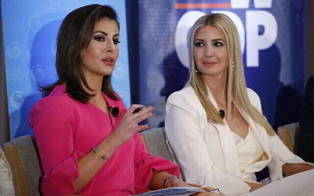 U.S. State Department spokesperson Morgan Ortagus, left, speaks alongside Ivanka Trump, daughter of President Donald Trump, during a roundtable discussion to announce the first batch of grants that are part of a White House initiative to help women in developing countries advance economically, Wednesday, July 10, 2019, in Washington. (AP Photo/Patrick Semansky)