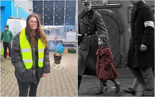 Oliwia Dabrowska à la frontière ukrainienne en 2022 et dans le film "La liste de Schindler" lorsqu'elle était enfant (Crédit: Instagram ; capture d'écran).