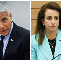 Le ministre des Affaires étrangères Yair Lapid à gauche, et la députée Meretz Ghaida Rinawie Zoabi à droite. (Crédit: Danny Shem Tov/Porte-parole de la Knesset)