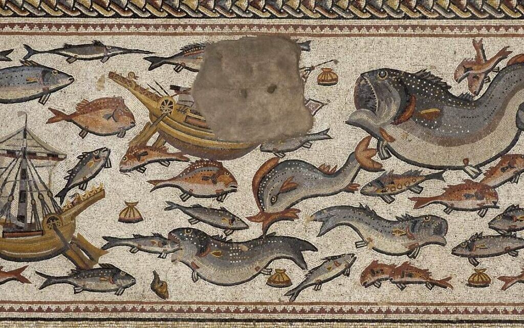 La mosaïque de Lod. (Crédit : (Nicki Davidov, Israel Antiquities Authority)