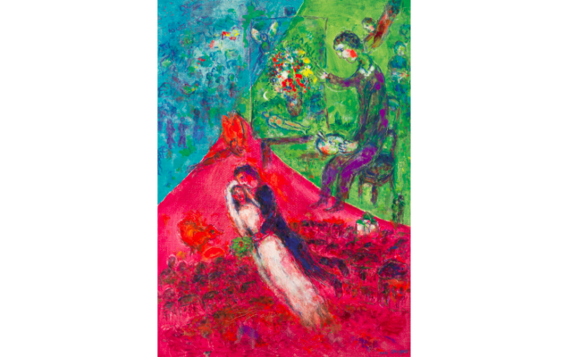 « Le peintre et les mariés aux trois couleurs » (1984) de Marc Chagall. (Crédit : Christie’s)