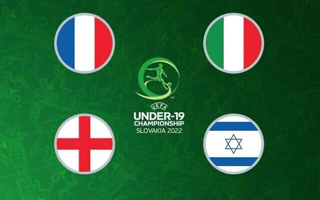 Capture d'écran de la page Web des moins de 19 ans de l'UEFA montrant les drapeaux nationaux des quatre demi-finalistes, France, Italie, Angleterre et Israël. (Crédit: UEFA)