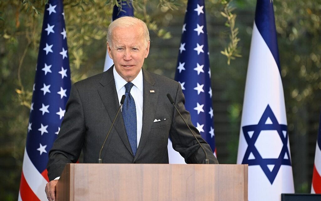 Le président américain Joe Biden, à la résidence du président à Jérusalem, le 14 juillet 2022. (Crédit : MANDEL NGAN / AFP)