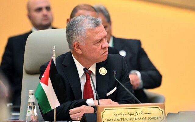 Le roi de Jordanie Abdallah II lors du sommet GCC+3 organisé à Jeddah, en Arabie saoudite, le 16 juillet 2022. (Crédit :  MANDEL NGAN / AFP)