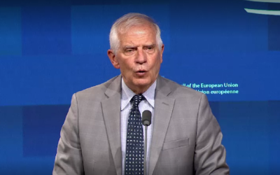 Le chef de la politique étrangère de l’Union européenne, Josep Borrell, annonçant  la reprise du Conseil d'association avec Israël, le 18 juillet 2022. (Crédit : capture d'écran)