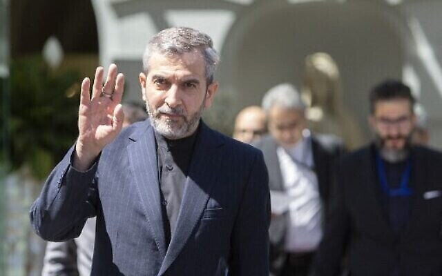 Le négociateur en chef iranien sur le nucléaire, Ali Bagheri Kani, fait un signe de la main en partant après des pourparlers au Palais de Cobourg, lieu du Plan d'action global conjoint (JCPOA) à Vienne le 4 août 2022. (Alex HALADA / AFP)
